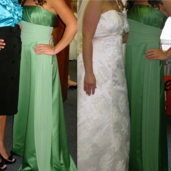 David’s Bridal Clover Green Strapless Satin Dress - Size 4 - Picture 3 of 15